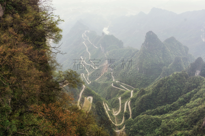 蜿蜒,天门山,马歇尔爱普尔怀特,山路,美,水平画幅,户外,山,中国,街道