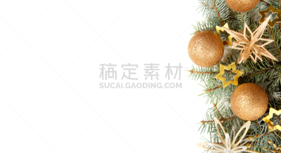 分离着色,枝,杉树,圣诞装饰,白色背景,贺卡,留白,雪,新年,古老的