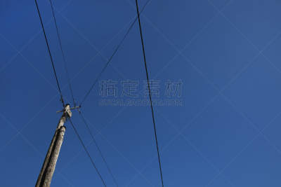 电缆,天空,蓝色,电力线,低视角,昂古莱姆,留白,水平画幅,无人