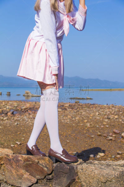 高处,海滩,女生,球洞区,白日梦,头发,垂直画幅,美,青少年,长发