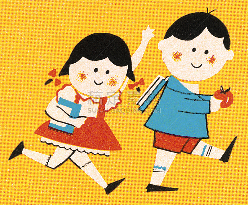 Boy and Girl on Their Way to School
