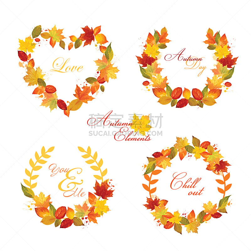 花环,秋天,标签,月桂花冠,叶子,十月,贺卡,水彩画颜料,边框