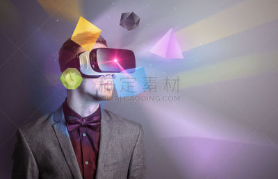 男商人,虚拟现实,人造的,未来,零售展示,水平画幅,形状,符号,衬衫,科学