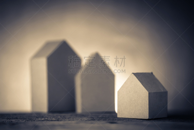 纸板,房屋,概念,纸,模型,留白,黄色背景,水平画幅,形状,符号