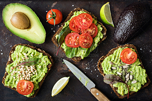 Healthy green veggie avocado toast with sprouts