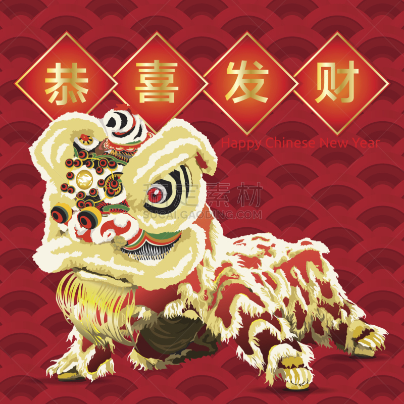 狮子舞蹈,娃娃,古典风格,中文,狮子,春节,历日,贺卡,新的,艺术