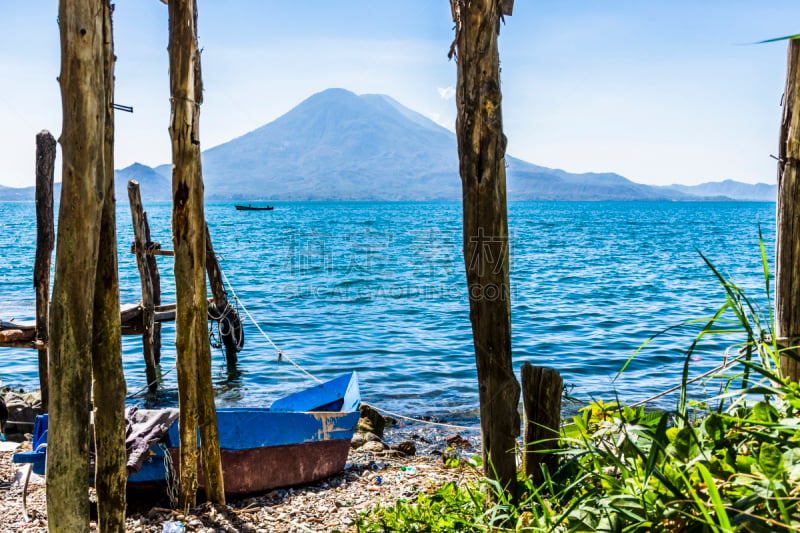 传统,海滩,火山,阿蒂特兰湖,船,非都市风光,田园风光,地形,火山地形