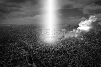 城市,在下面,氢弹,放射警告标志,核辐射
