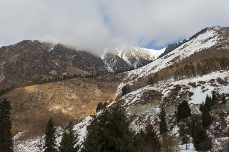 地形,山,天山山脉,寒冷,旅途,云景,环境,云,霜,雪