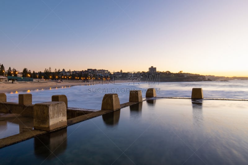 潮水坑,coogee,水,天空,美,水平画幅,沙子,无人,游泳池,早晨