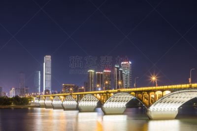 长沙,夜晚,橘子洲大桥,照明设备,交通,黄昏,公园,公路,著名景点,湖南省