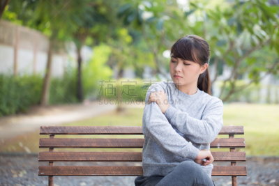 公园,痛苦,肩,女人,长椅,四肢,水平画幅,脊柱,夏天,户外