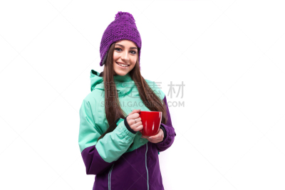 雪板,杯,女人,可爱的,古服装,红色,国际网球联合会,热甜红酒,滑雪板,仅少女