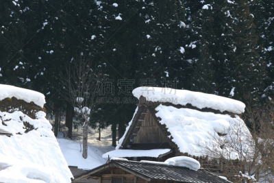 乡村,白川乡,小屋,水平画幅,雪,瀑布,茅屋屋顶,无人,运河,户外