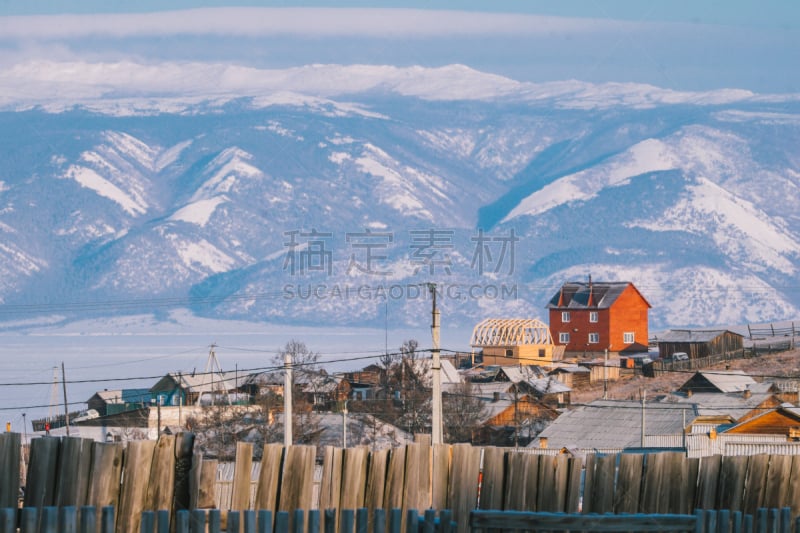 山,奥尔杭岛,房屋,红色,水,天空,美,城镇景观,水平画幅,云