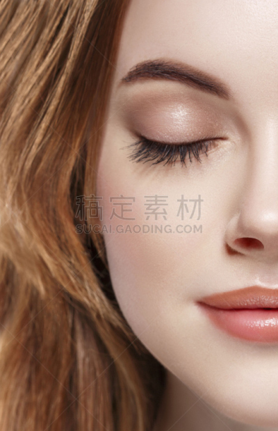 特写,人的脸部,肖像,一半的,闭着眼睛,垂直画幅,正面视角,美,彩妆