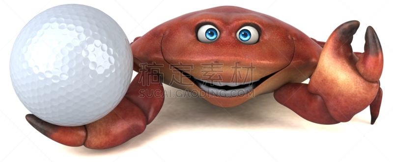 绘画插图,螃蟹,球,水平画幅,膳食,海产,卡通,锯缘青蟹,运动,高尔夫球