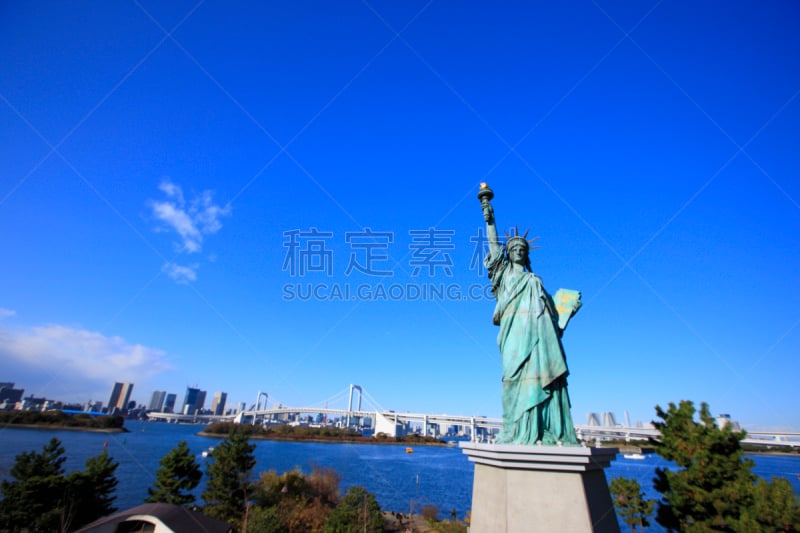 自由女神像,彩虹桥,自由女神复制像,statue of liberty replic,东京彩虹桥,东京湾,台场,天空,旅游目的地,水平画幅