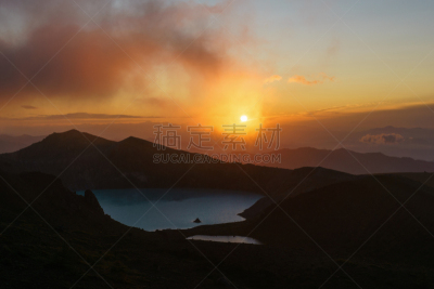 火山湖,山,黎明,草津,草津山,群马县,气候与心情,天空,美,休闲活动