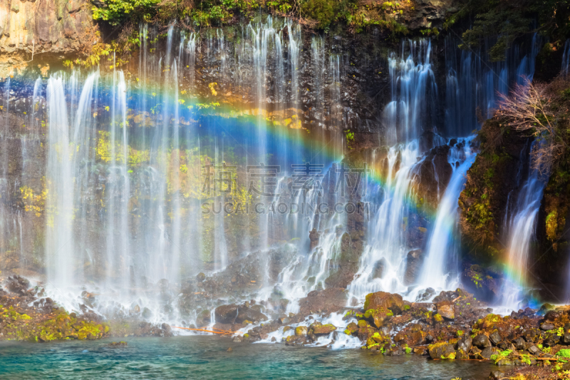 瀑布,shiraito falls,przewalski,彩虹,自然,水平画幅,无人,日本,湿,户外