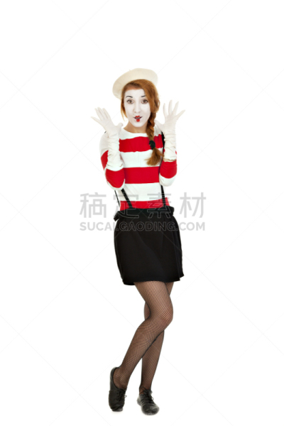 白色,女性,喜剧演员,注视镜头,分离着色,舞台妆,手套,戏剧表演,背景分离,面具