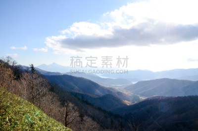福岛县,湖,福岛里,秋天,日本,万代山,布希曼族,山谷,天空,观看