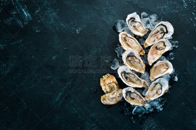 海产,牡蛎,柠檬苏打水,石头,黑色背景,看风景,留白,冰块,暗色,清新