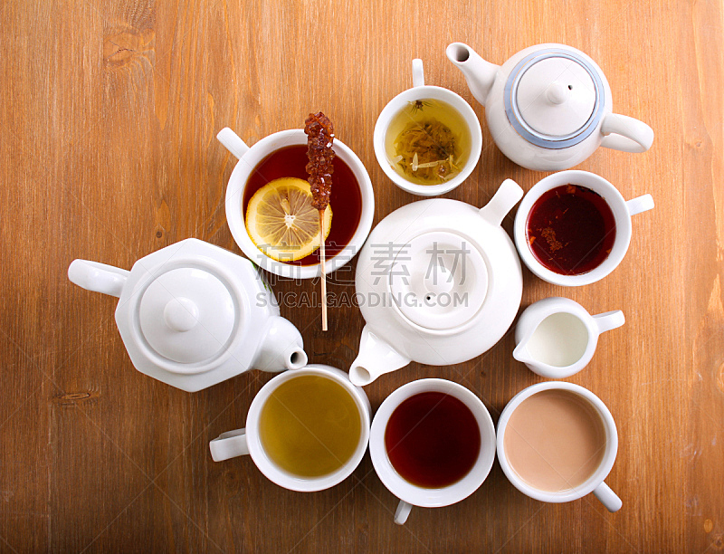 杯,茶壶,茶,红色,热,桌子,水平画幅,木制,无人,香料