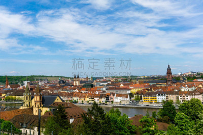 蓝色,全景,德国,巴伐利亚,伍茨堡,天空,户外,古老的,著名景点,建筑