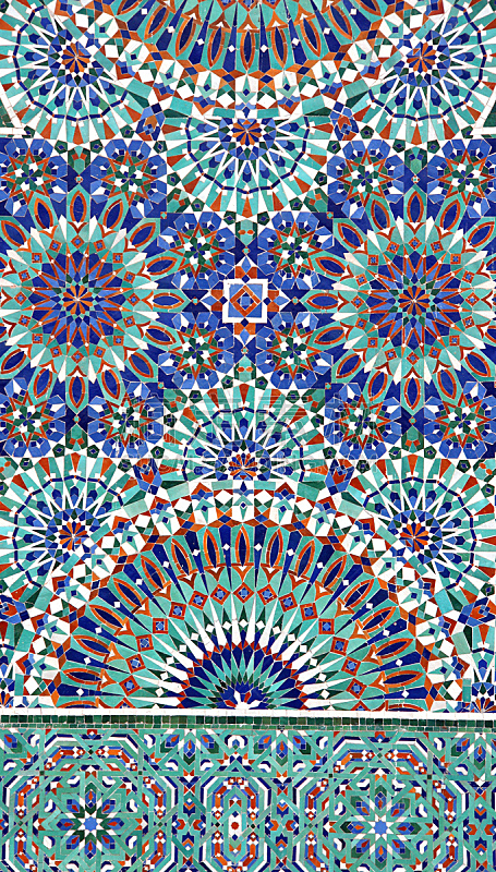 哈桑清真寺,卡萨布兰卡,摩洛哥,镶嵌图案,墙,大特写,传统,华丽的,几何形状,对称