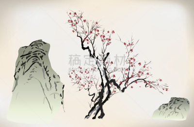 墨水,时尚,花朵,樱花,绘画插图,绘画作品,樱桃,无人,计算机制图,计算机图形学