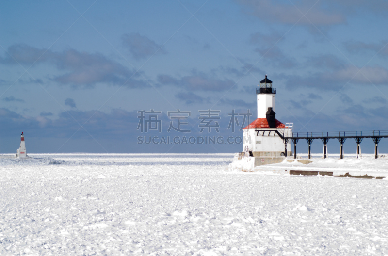 密歇根城,东,北皮尔哈德灯塔,天空,水平画幅,雪,印地安娜,无人,户外,灯塔楼