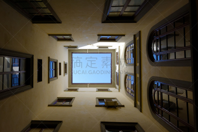 庭院,小的,传统,城市生活,视点,回廊,围墙,窗户,背景,球场