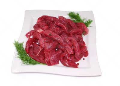 生食,肉,白色,清新,牛肉,切片食物,分离着色,餐具,水平画幅,无人