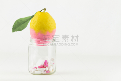 概念,转基因,自然,水果,柠檬,药,白色背景,家庭,广口瓶,人
