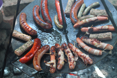 营火,炊具,格子烤肉,熏猪肉,烤串,小牛肉,晚餐,patatas bravas,煤