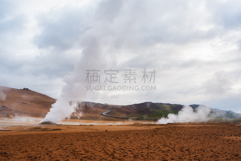 冰岛国,纳马费加地热区,温泉,欧洲,蒸汽,居住区,天空,褐色,水平画幅,云