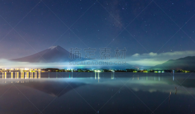星系,夜晚,日本,银河系,山,富士山,水,天空,星星,雪