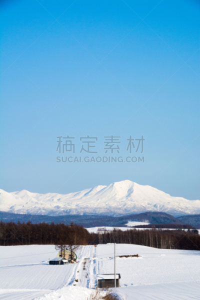 天空,冬天,山,海洋,垂直画幅,留白,雪,无人,蓝色,旭岳火山