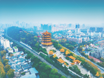 航拍视角,黄鹤楼,传统,商务,交通,公园,现代,著名景点,湖,户外
