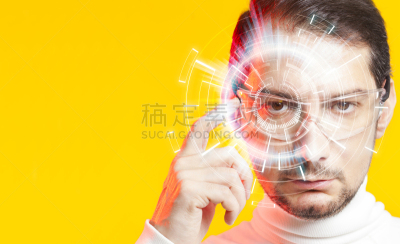 智能眼镜,未来,数字化显示,仅男人,肖像,技术,网络空间,可穿戴设备,设备屏幕,便携式信息设备