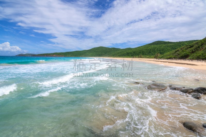 库莱布拉岛,海滩,水,天空,波多黎各,水平画幅,山,沙子,无人,偏远的