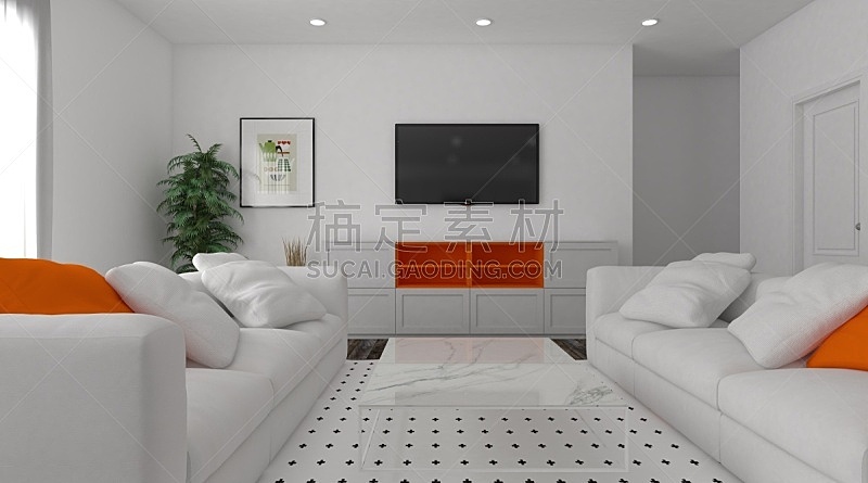 现代,起居室,窗帘,扶手椅,华贵,舒服,边框,橙色,椅子,沙发