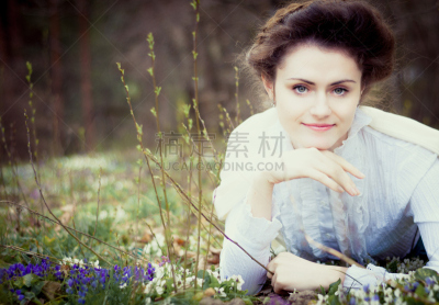 女人,浪漫,白色人种,衣服,复古,爱德华七世时代风格,俄罗斯人,水平画幅,智慧,古典式