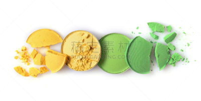 圆形,绿色,眼影,黄色,面包屑,粉饼,扑面粉,脸颊,碾碎了的,腮红