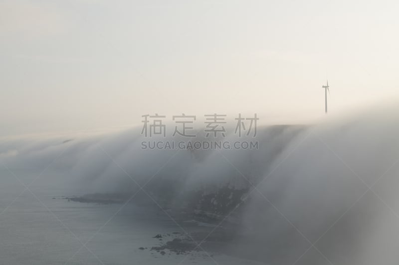 雾,风轮机,水,天空,水平画幅,风力,无人,湿,早晨,涡轮