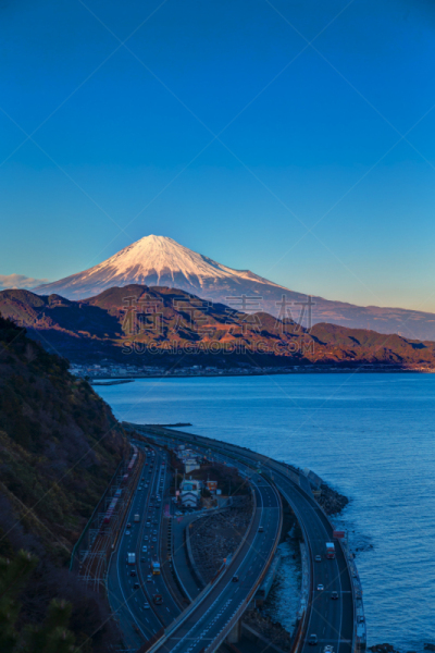 富士山,自然美,歌川宏重,托美高速公路,骏河湾,静冈县,垂直画幅,天空,美,主干路