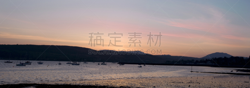 苏格兰湖,水,天空,水平画幅,夜晚,斯特拉斯克莱德,无人,全景,苏格兰,黄昏