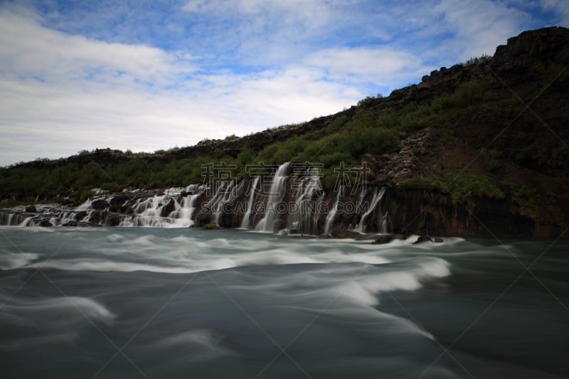 水,瀑布,hraunfossar,冰岛国,river hvita,西,桨叉架船,水平画幅,火山地形,超现实主义的