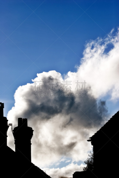 天空,背景,自然,垂直画幅,无人,蓝色,建筑外部,房屋,建筑结构,烟囱